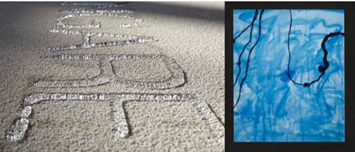 L: Installation view, Doris Salcedo, Palimpsesto (2017), Museo Nacional Centro de Arte Reina Sofía  R: Detail, Maria Magdalena Pons, Elevata (2002)
